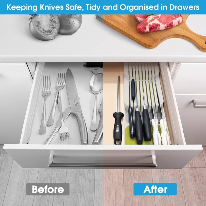 Органайзер для ножів у шухляду двоярусний, на 9 ножів, білий - безпечний та компактний тримач для ножів на кухню