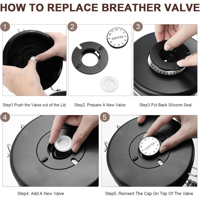 Герметичний контейнер для кави з нержавіючої сталі, 2,8 л, з CO2-вентилем та індикатором дати - для кавових зерен, кави, чаю, горіхів, какао, з мірною ложкою
