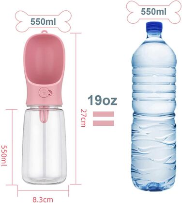 Турботнапування для собак: портативна пляшка з водою 550 мл + 100 мл, BPA-free, витокозахисна, для подорожей, біла
