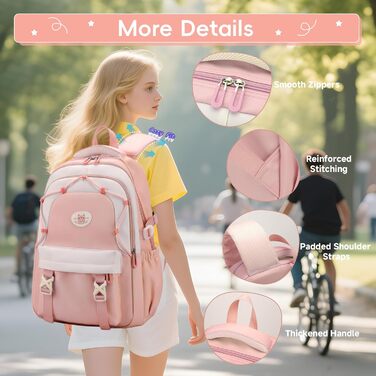 Рюкзак Tanou для дівчаток, 30L, нейлон, 3-9 клас, з тролейною петлею та брелоком (рожевий)