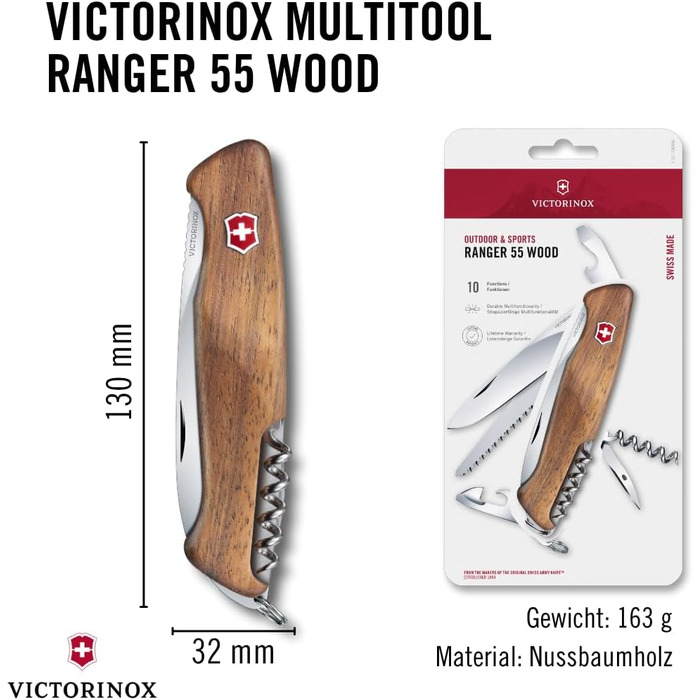 Мультитул Victorinox Ranger 55 - Швейцарський ніж, 10 функцій, з фіксатором леза та викруткою