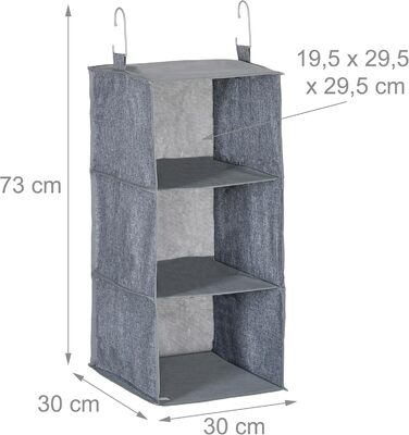 Органайзер для шафи Relaxdays: 2 шт., сірий, тканинний, з 3 відділеннями та гачками (73x30x30 см)