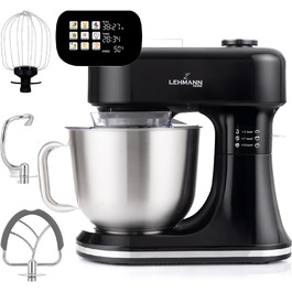 Кухонна машина Lehmann з дисплеєм, 12 швидкостей, функція ферментації з підігрівом, вбудована вага, таймер, міксер з 3 насадками та 5л чашею