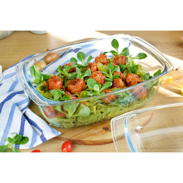 Send casserole dish 5.8 L with lid made of heat-resistant glass, glass cookware, glass roaster