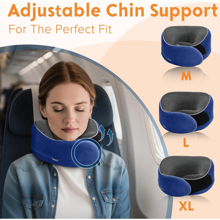 Подушка для шиї у літак, подушка для подорожей Memory Foam, подушка-вовчок для дорослих, ергономічна підтримка шиї з 3D-маскою для сну, навушниками, сумкою - ідеально для літака, авто, дому, офісу, блакитна подушка для сну