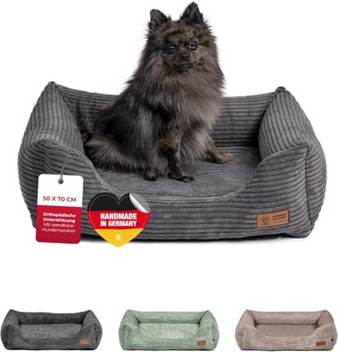Ортопедичне собаче ліжко HS-Hundebett® Deluxe Cord: м'яке, зручне, зелене, 70x90 см, для великих собак, знімний чохол, неслизьке, зроблено в Німеччині
