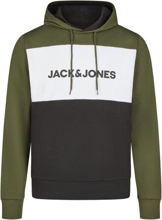Чоловічий худі Jack & Jones JWHLOGO Blocking Regular Fit — багатоколірний світшот з каптуром та принтом, великі розміри (S-8XL), Forest Night