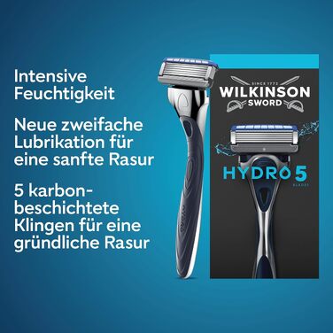 Смінні касети для чоловічої бритви Wilkinson Sword Hydro 5, з карбоновим покриттям та зволожувальним елементом, 8 шт