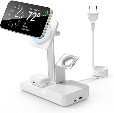 Зарядний пристрій ESR 65W GaN 5-в-1 з підтримкою MagSafe, білий. Сумісний з iPhone 17/16/15/14/13/12, Apple Watch, AirPods та USB A/C пристроями