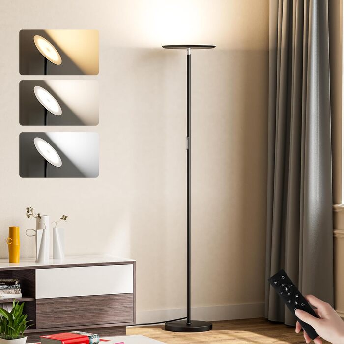 LED стельова лампа PreeOtti для вітальні з регулюванням яскравості, дистанційне керування та сенсорне управління, 3 колірні температури (чорний)