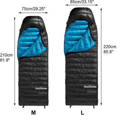 Спальний мішок Naturehike 750FP, 4-сезонний, теплий зимовий, ультралегкий, компактний, з компресійним мішком, CW400-Чорний-L