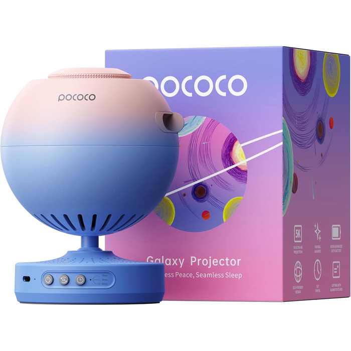 POCOCO Starry Sky Projector, Galaxy Star Projector, Home Planetarium for Kids and Adults; for Bedrooms, Interiors; as Decoration, Sleep Aid, and Relaxation - with 2 Discs
