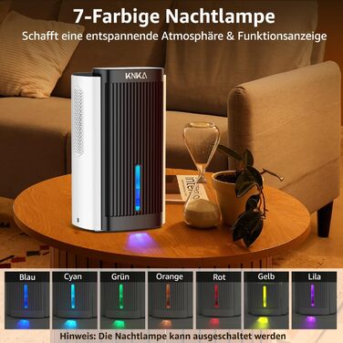 Електричний осушувач повітря KNKA, 1.1 л, тихий (28dB), для дому, ванної кімнати, підвалу, з автовимкненням та нічним режимом, кольорове підсвічування (білий), чорно-білий
