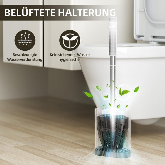 Набір для чищення унітазу ASOBEAGE: силіконова щітка, нержавіюча сталь, кріплення на стіну, швидке висихання, чорний (4 шт., 1 упаковка)