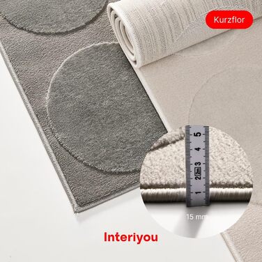 Килимок для вітальні Interiyou Cannes 120x170 см кремовий - для спальні, дитячої, їдальні. Коротке ворсування, скандинавський бохо-стиль, геометричний малюнок, високий/низький ворс