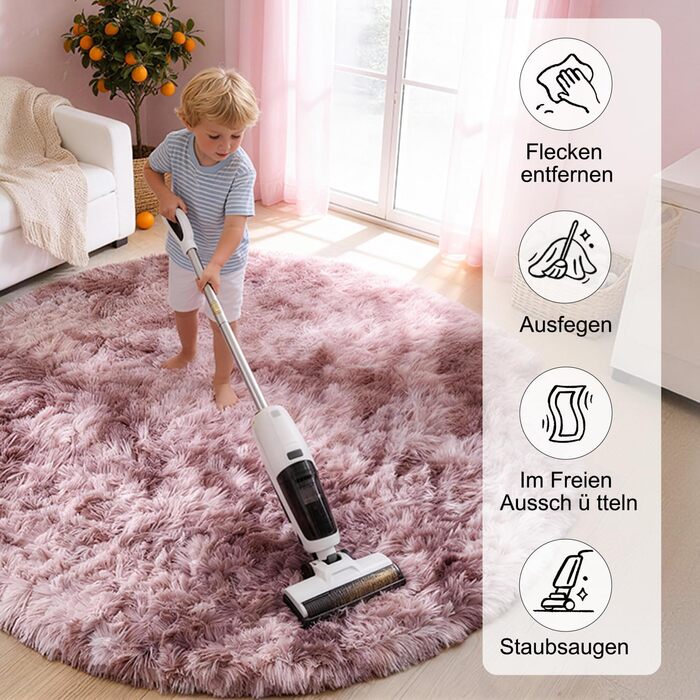 Килим круглий 100 см, м'який, пухнастий, антиковзний, дитячий, рожево-ліловий (Batik) - пральний килим для дитячої кімнати