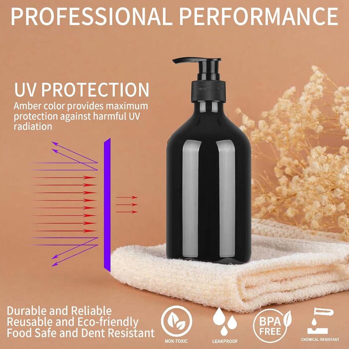 4 шт. Наповнювані порожні флакони для шампуню, 500 мл, дозатори для мила, шампуню, кондиціонера, гелю для душу, наклейки (чорний)