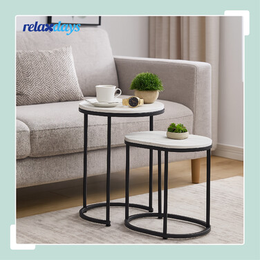 Relaxdays Набір столиків Satztisch, 2 шт., імітація мармуру та метал