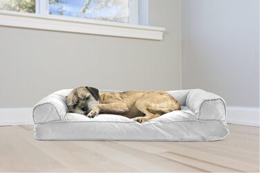 Крісло-ліжко для собак Furhaven з подушкою, XL, сірий діамантовий, знімні валики, зручне диван, знімний чохол, 76x51x16 см