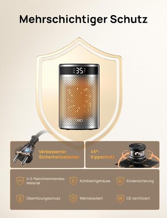 Електричний обігрівач DREO Keramik Heater 416, 1500W: керамічний, для спальні, з захистом від перегріву та перекидання, термостат, дитячий замок, енергозбереження, тихий, таймер 12 годин, кілька режимів, чорний