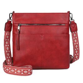 Сумка жіноча Gladdon червона шкіряна крос-боді багатофункціональна через плече середнього розміру з широким ременем