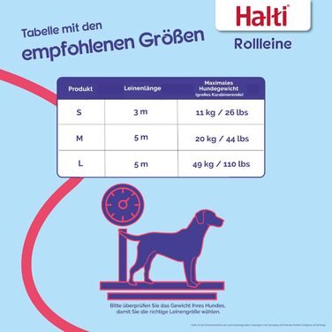 Рулетка для собак HALTI Rollleine, велика (L), чорна: безпечна та зручна повідкова рулетка для великих собак