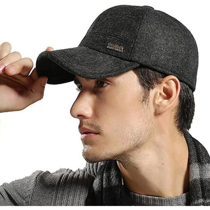 Кепка бейсболка чоловіча Clakllie зимова тепла в'язана з флісовою підкладкою та вушками, з козирком для спорту та активного відпочинку, чорна