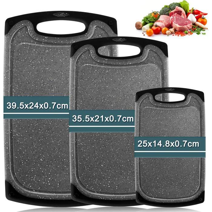 Набір дерев'яних обробних дощок Hunnycook 3 шт. з піддоном для соку, антибактеріальний, BPA-free, для миття в посудомийній машині