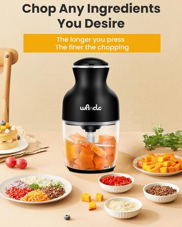 Електричний подрібнювач Wancle 350W, 600мл - для кухні, тихий та зручний у використанні (чорний)