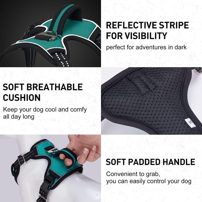 Нашийник для собак великих порід, анти-тягнучий, світловідбиваючий, дихаючий, легкий, безпечний, м'який, колір хакі, XL, колір хакі (1 шт., блакитний)