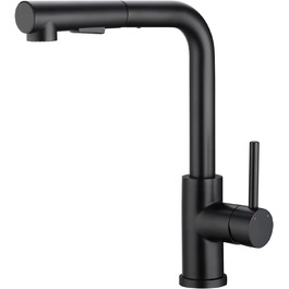 Висувна кухонна змішувач з душем, 360° поворот, кухонна арматура з двома режимами струменя, з нержавіючої сталі, чорний, з висувною насадкою