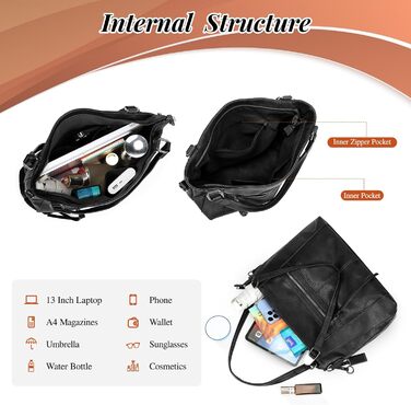 BAIGIO Комплект сумок жіночих: сумка-шопер середнього розміру, кросбоді та гаманець зі штучної шкіри, чорний