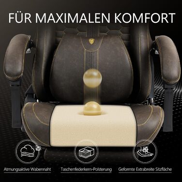 Ігровий крісло Dowinx Big and Tall з масажем попереку, підставка для ніг, ергономічне, PU шкіра, 180 кг (Жовтий)