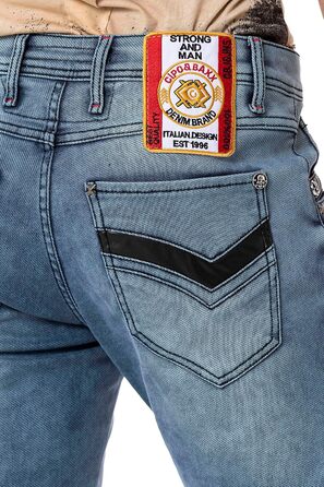 Чоловічі джинси Cipo & Baxx Destroyed, блакитні, 38W/32L | Модні рвані джинси в стилі biker