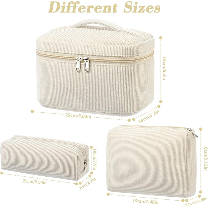 Набір косметичок 3 шт. з квітковим візерунком, жіноча косметичка для подорожей та повсякденного використання | Косметичка для макіяжу для жінок та дівчат (Бежевий)