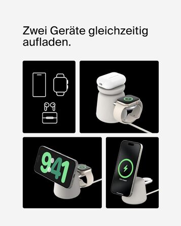 Belkin BoostCharge Pro 2-в-1: Бездротова зарядка Qi2 15W MagSafe для iPhone, Apple Watch, AirPods – Пісочний колір