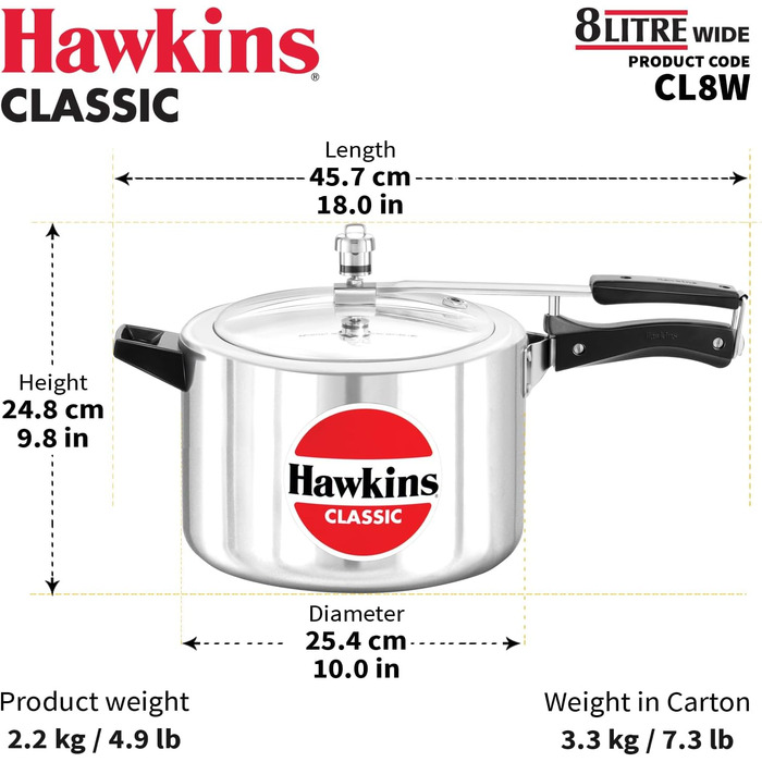 Скороварка Hawkins Classic CL8W, алюміній, 8 л, середня, срібляста