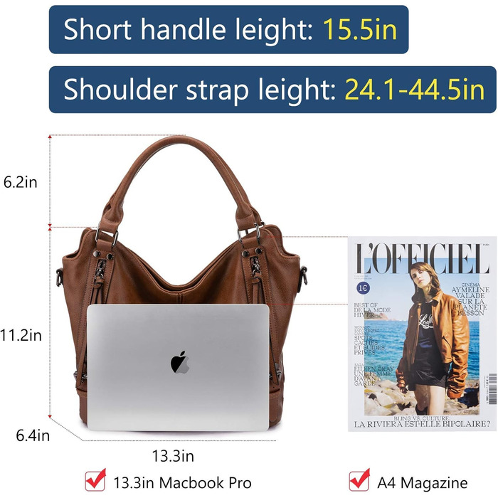 Жіноча сумка-шопер Reaer 2в1: сумка через плече та сумка-тоут для офісу, навчання, подорожей (M, коричнева)