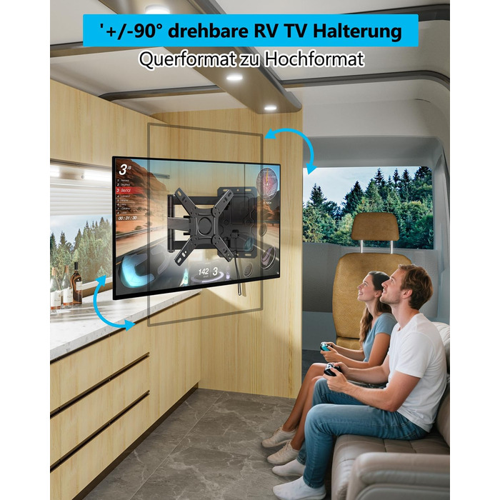 Настінне кріплення для ТБ в кемпер/RV 13-43 дюйми, поворотне на 180°, VESA 200x200 мм, до 25 кг
