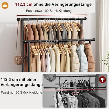 MISSLO Двоярусна вішалка для одягу, міцна, переносний гардероб для спальні, вітальні (чорний)