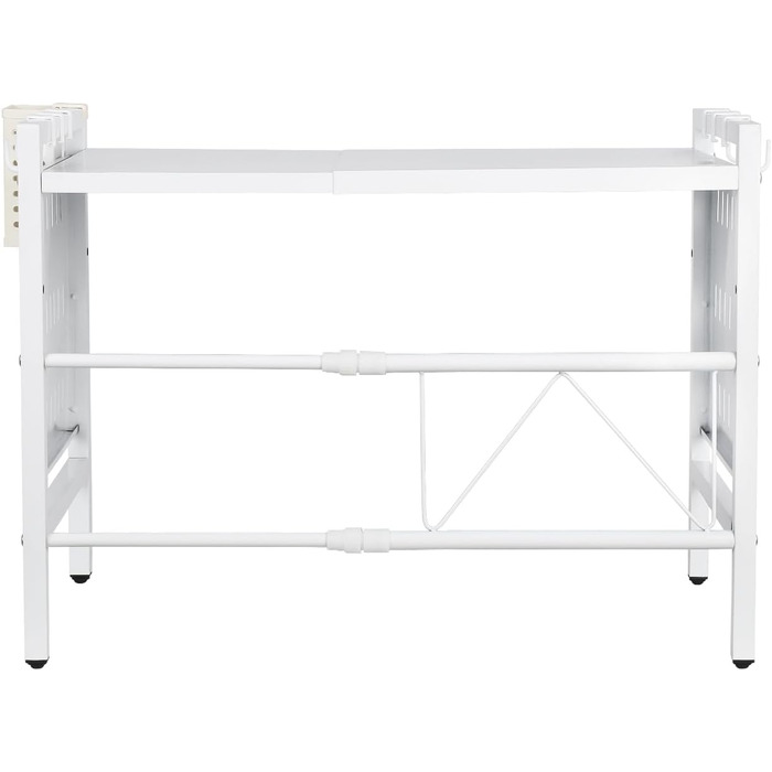 Поличка для мікрохвильової печі 3-ярусна з гачками, розширювана, висувна, 40-64 см, з вуглецевої сталі (біла з перфорованим листком, 42-68*36*46 см)