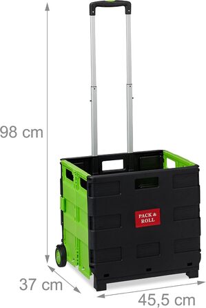 Relaxdays Folding Shopping Trolley, Telescopic Handle, 2 Rubber Wheels, Up to 35 kg, Shopping Trolley, Aluminium, ABS, Shopping Trolleys 98 x 45.5 x 37 cm (Green)
