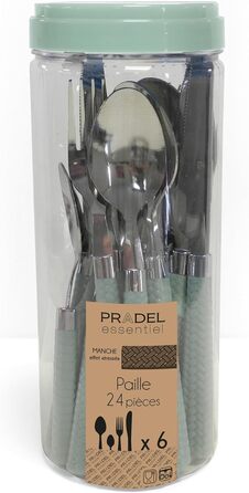 Amefa PAILLE Cutlery Set, 24-Piece | Cutlery Set for 6 People | Stainless Steel, Dishwasher Safe | Cutlery with Colorful Handles in Pastel Green | Dinner Cutlery