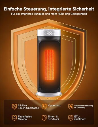 Електричний обігрівач PTC 1800W з пульт дистанційного керування, портативний нагрівач для дому та офісу, керамічний обігрівач з осциляцією 75°, таймером 24 години, 5 режимів, срігано-сірий колір