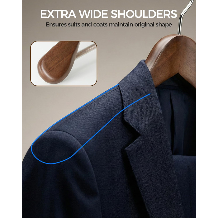 Набір дерев'яних вішалок Premium з широкими плечима (6 шт.) з обертовими гачками | Для пальто, курток, суконь | Натуральне дерево, вінтажний стиль