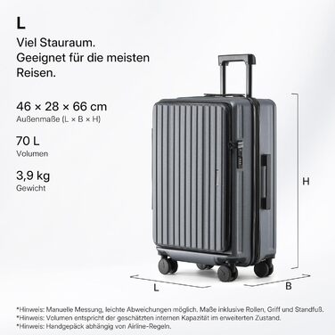 Розкладний валіза-тролей з жорсткою обшивкою та верхньою відкривальною панеллю, компресійним ременем та додатковим місцем для зберігання | Міцний, розтяжний, стійкий до подряпин, легкий (Бізнес-сірий, L-65см) L-65см Бізнес-сірий