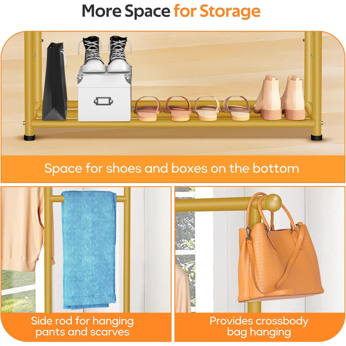 MISSLO Двоярусна вішалка для одягу, міцна конструкція, переносний гардероб для спальні, вітальні (Золотий)