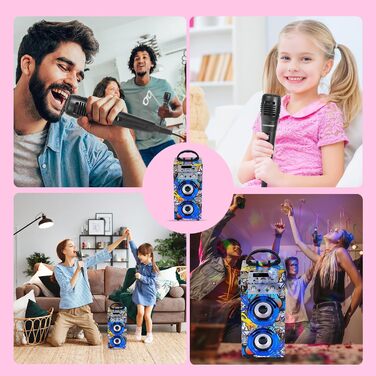 Караоке DYNASONIC з 2 мікрофонами, портативна караоке-машина, Bluetooth-динамік, USB та SD-картрідер, світлові ефекти, подарунок для дітей 5-13 років (Model 16 lights)