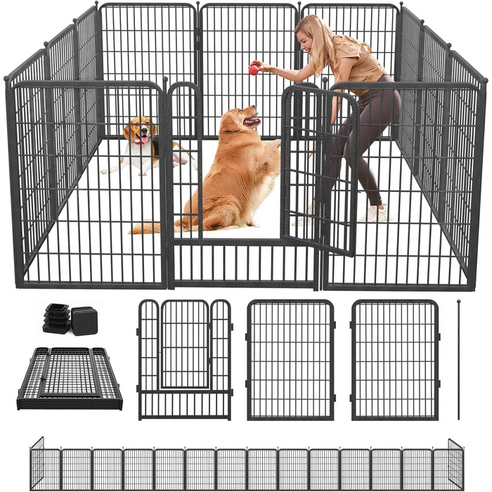 Вольєр для собак на вулицю, 81,3 см, міцний металевий загін з дверима, для середніх та маленьких собак, портативний, 12 панелей, 101,6 x 68,6 см