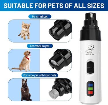 Шліфувальник кігтів для собак - тримач для обрізки кігтів з 3 насадками, тихий та потужний шліфувальник для собак, котів та інших тварин, з LED-підсвічуванням та 3 швидкостями